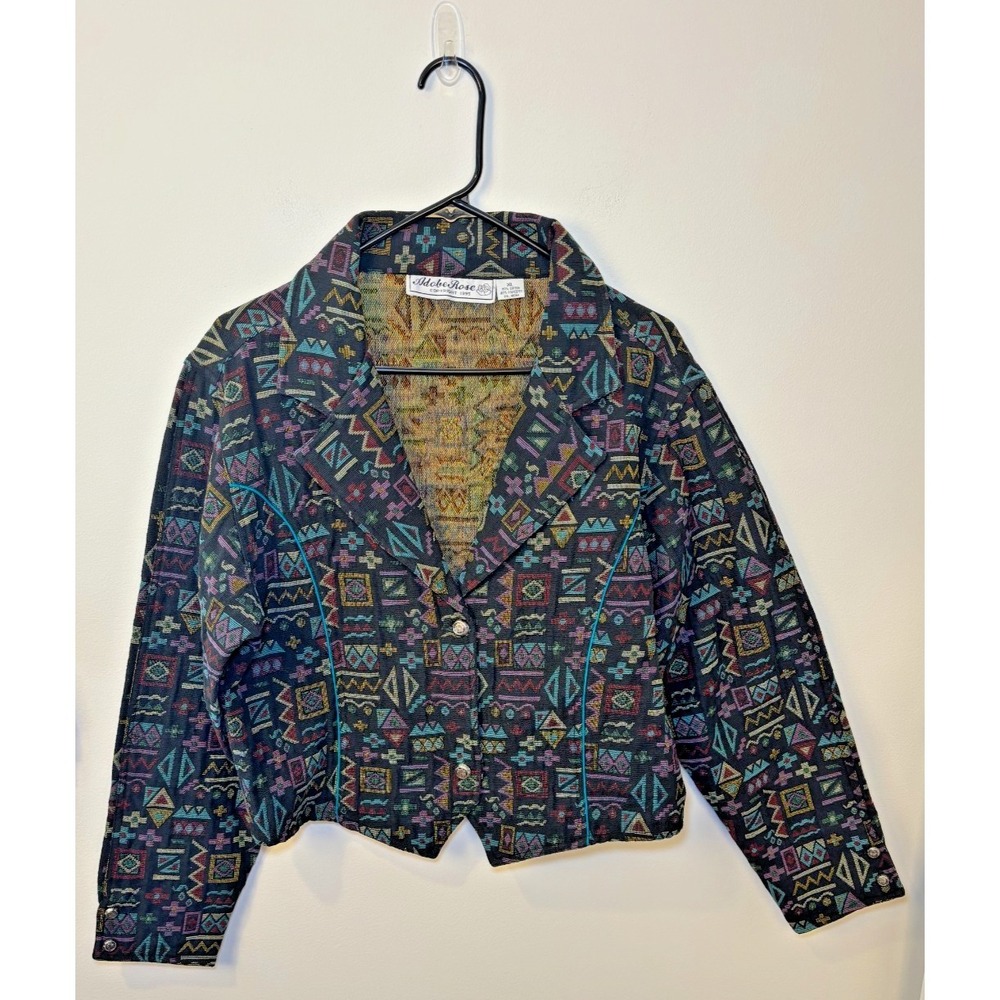 Vintage Adobe Rose Cropped Jacket Women's XL Southwestern Aztec